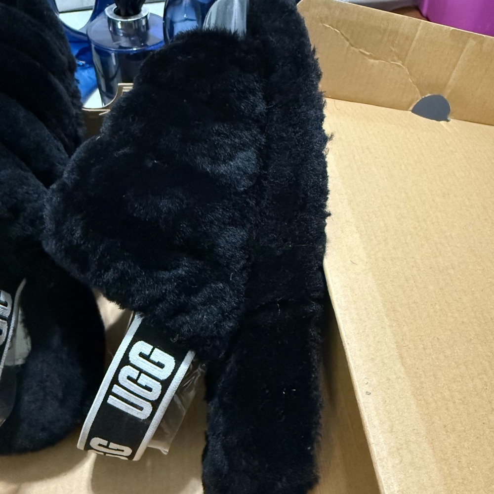 UGG Black Fluffy Sandals